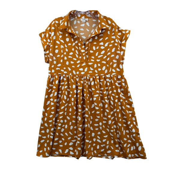 Umgee Dresses & Skirts - Umgee Womens Medium Mustard Yellow Abstract Print Babydoll Mini Dress
